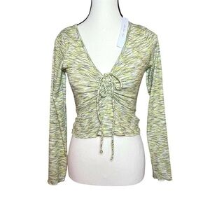 NWT Lisa Says Gah Lotta Ribbed Space Dye Long Sleeve Crop Top XS Green Honeydew